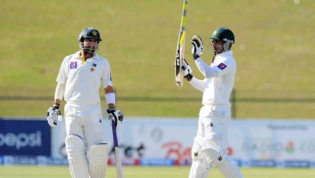 Mohammad Hafeez (right) is unbeaten on 56 while Ahmed Shehzad is unbeaten on 53 © AFP 