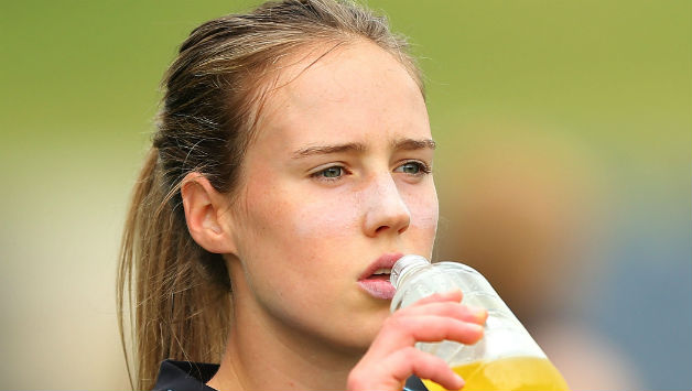 Ellyse Perry of Sydney drinks during warm up prior to the round