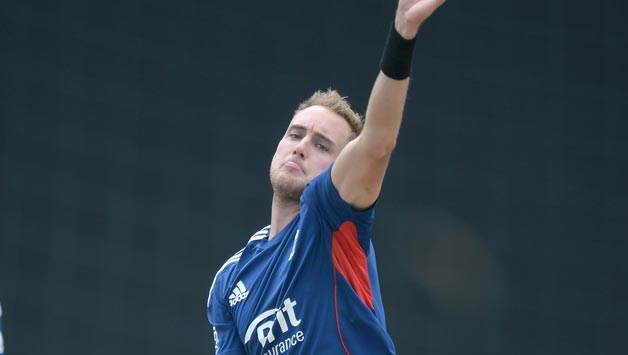 England-captain-Stuart-Broad-bowls-during-a-nets-session-at-Sir-Vivian-Richards-Stad