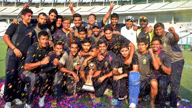 Karnataka team celebrates after the win over Railways © IANS