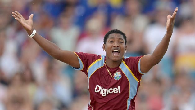 Krishmar-Santokie-of-the-West-Indies-successfully-appeals-for-the-wicket-of-Michael-Lumb-of-Eng