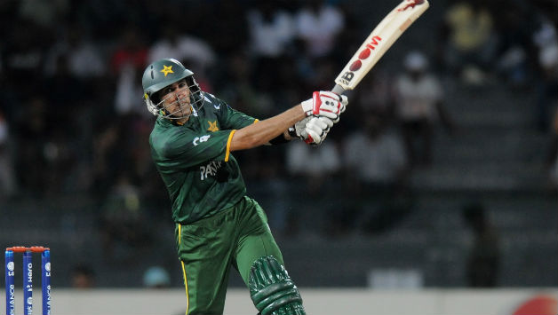 Umar Gul of Pakistan bats during the super eight match between Pakistan and South Africa at R
