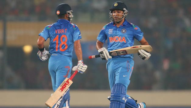 Virat Kohli (left) and Rohit Sharma each scored half-centuries for India. They shared a 100-run partnership for the second wicket © Getty Images