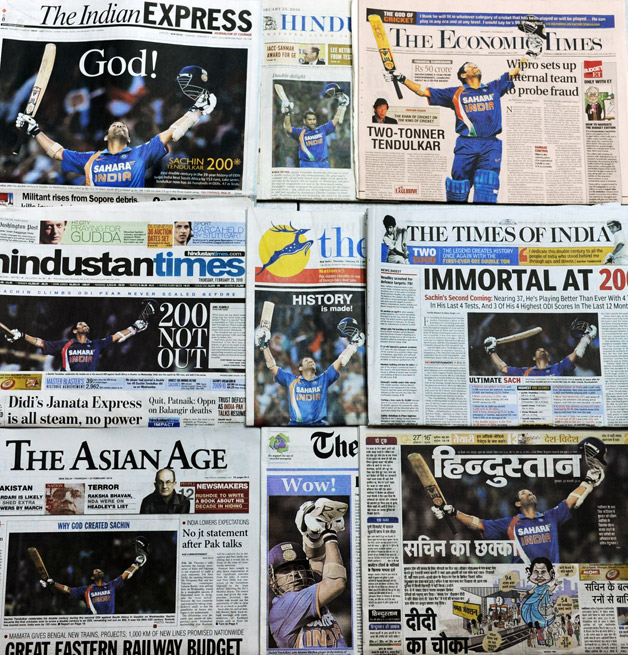 Sachin Tendulkar over shadows Indian Railway Budget 2010 after scoring first ODI double ton © AFP