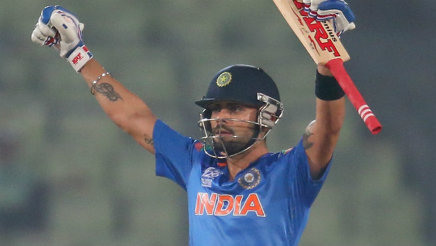 Virat Kohli of India celebrates winning the ICC World Twenty20 Bangladesh 2014 match 66