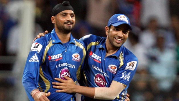 Harbhajan Singh (left) and Rohit Sharma had a lot to celebrate in the game against Rajasthan Royals © IANS ( File Photo)
