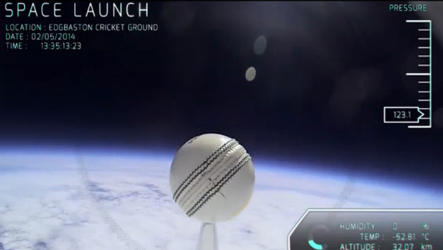 A screengrab from ECB's video of the ball being sent to space.