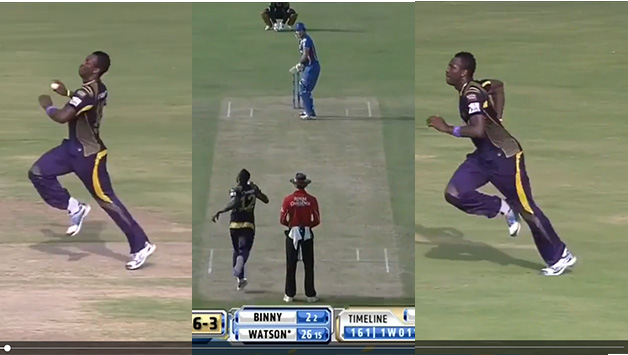 Andre Russell's much discussed bowling antics. Photo Courtesy - Screenshots