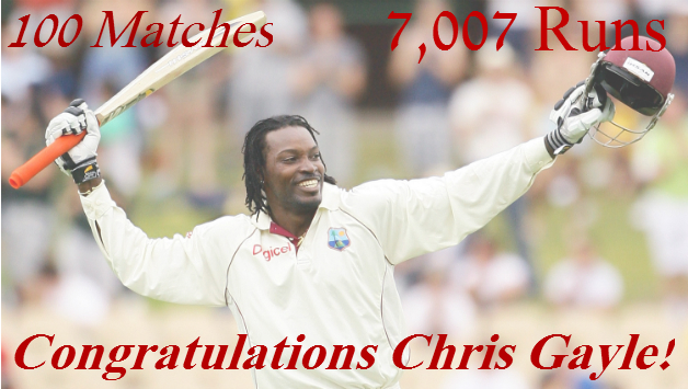 Chris Gayle got to 7,000 Test runs in his 100th Test © Getty Images
