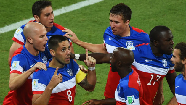 Clint Dempsey (jersey No 8) scored a goal after only 32 seconds for USA against Ghana © Getty Images