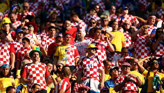 Thousands of fans nearly all dressed in the distinctive red and white squared shirts watched the match on cafe terraces in towns and cities across Croatia © Getty Images