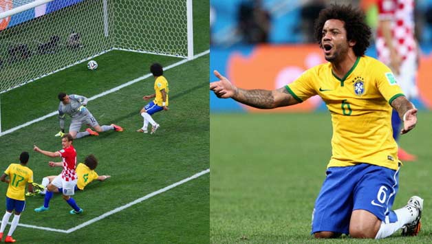 Marcelo (right) scored an own goal in the opening match of the FIFA World Cup 2014 © Getty Images