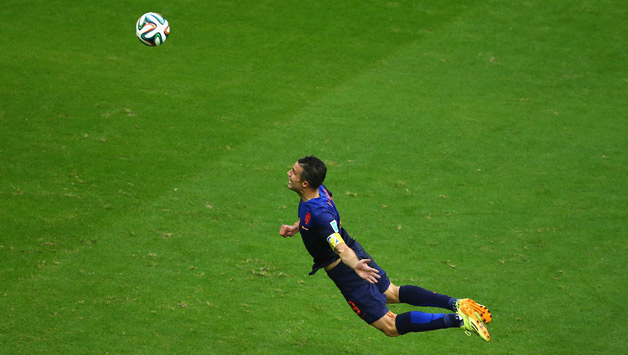 Robin van Persie started the procession with this header © Getty Images
