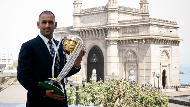MS Dhoni with the ICC World Cup Trophy after leading India to the title in 2011 © Getty Images
