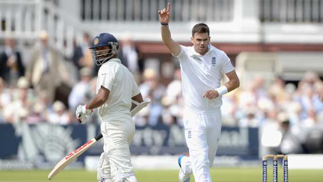 Shikhar Dhawan walks back after being dismissed by James Anderson during the second Test © Getty Images