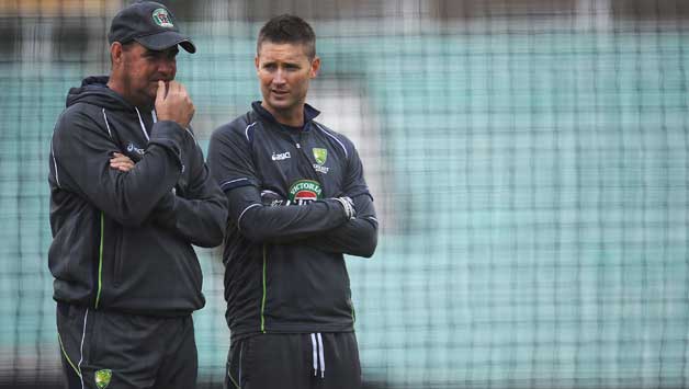 Mickey Arthur (left) and Michael Clarke came under heavy scrutiny for dropping four players when Australia were struggling on their tour to India in 2013 © Getty Images
