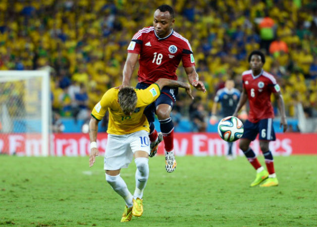 Neymar was kneed in the back by Juan Zuniga, which has ruled him out of the FIFA World Cup 2014 © Getty Images