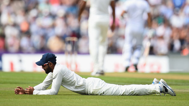 Ravindra Jadeja drops Alastair Cook in the third Test against England at Southampton © Getty Images
