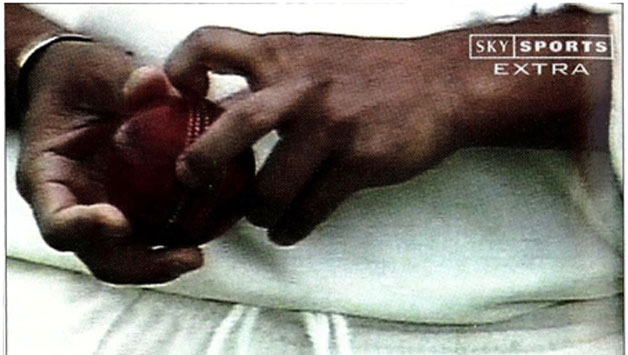 SkySports screengrab shows Sachin Tendulkar using nails on the seam.