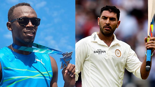 Usain Bolt and Yuvraj Singh played an seven a side exhibition cricket match © Getty Images 