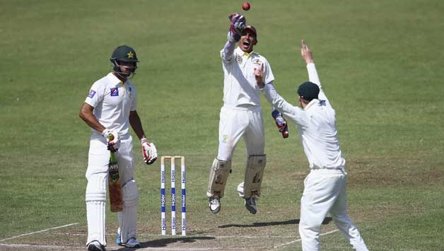 Saqlain Haider conceded four byes off some really difficult deliveries by the spinners, but he held a spectacular catch off Nathan Lyon to earn him his first wicket © Getty Images