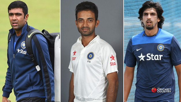 From left: Ravichandran Ashwin, Ajinkya Rahane and Ishant Sharma © Getty Images