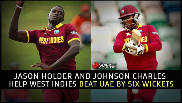 Jason Holder's (left) 4-wicket haul and Johnson Charles' impressive 55 helped West Indies beat UAE by six wickets in ICC Cricket World Cup 2015 © Getty Images