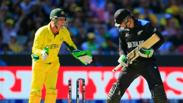 Brad Haddin sledging Martin Guptill after the latter was cleaned up © Getty Images