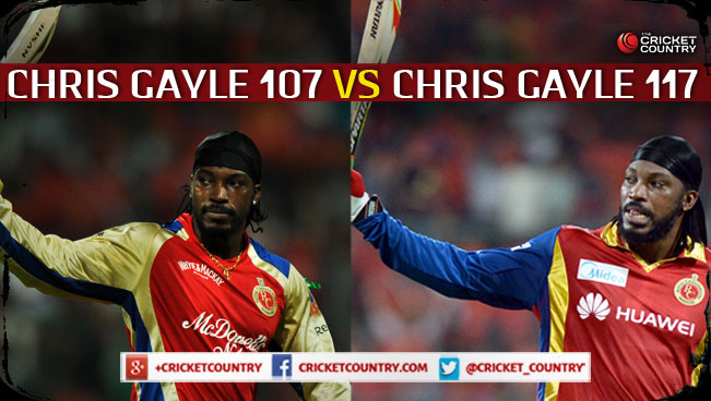 Chris Gayle scored 107 off 49 balls exactly four years ago © AFP