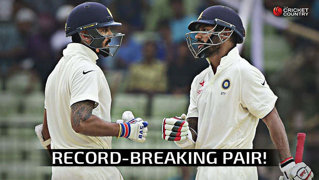 Shikhar Dhawan (left) and Murali Vijay added an unbeaten 239 runs for the first wicket © AFP