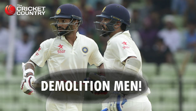 Shikhar Dhawan (left) and Murali Vijay finished the day taking India to a commanding position of 239 for no loss in 56 overs © AFP