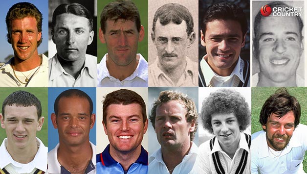 Who cares when it’s not The Ashes? Clockwise from top left: Chris Broad, Charlie Barnett, Matthew Elliott, Tip Foster (c), Mark Ramprakash, Ron Archer, Geoff Miller, Jack Richards (wk), Dean Headley, Rodney Hogg, Stuart MacGill, Gary Pratt (12th man) © Getty Images, Ron Archer picture courtesy: eBay