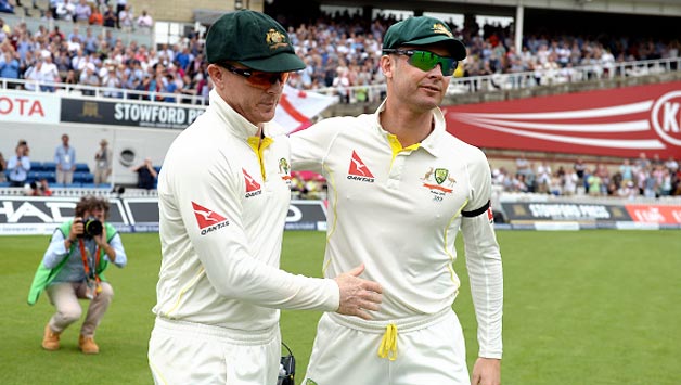 Chris Rogers (left) and Michael Clarke on the final day of their Test career © Getty Images