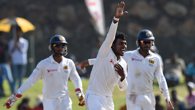 Tharindu Kaushal was the pick of the bolwes for Sri Lanka on Day Two of the Galle Test © AFP