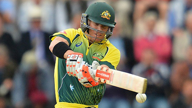 David Warner (above) was struck a painful blow on the left thumb as he got in a tangle trying to play fast bowler Steven Finn's second-ball bouncer © Getty Images
