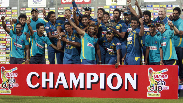 The Sri Lanka team after winning the final of the 2014 Asia Cup © IANS