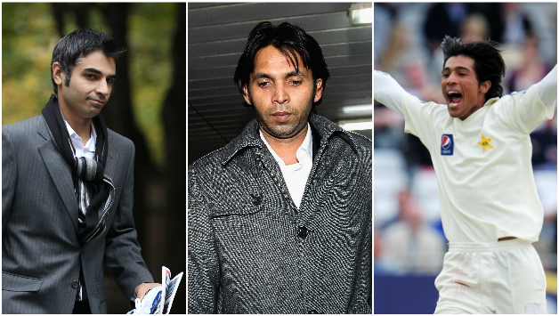Salman Butt (left), Mohammad Asif (middle) and Mohammad Aamer, the trio involved in the spot-fixing incident in 2010 © Getty Images