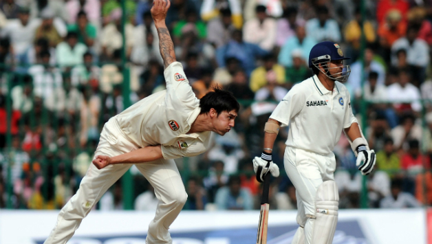 Mitchell Johnson (left) and Sachin Tendulkar played alongside each other for Mumbai Indians during IPL 2013 © Getty Images