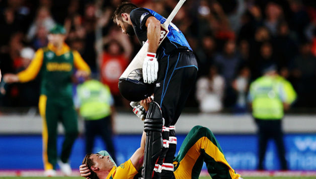 Grant Elliott extended his hand to pick up an upset Dale Steyn © Getty Images