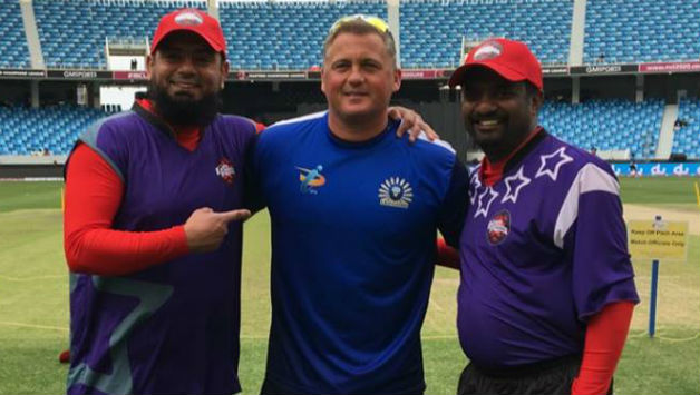 2,310 international wickets in one picture; Saqlain Mushtaq (left), Darren Gough (middle), and Muttiah Muralitharan (right) are currently playing MCL 2016. Photo Courtesy: MCL on Facebook