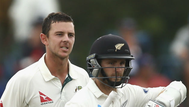 Josh Hazlewood (left) lost his cool when Kane Williamson was given not out towards the end of the first session on Day 4  © Getty Images