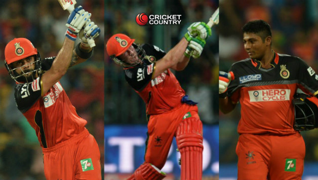 From left: Virat Kohli, AB de Villiers, and Sarfaraz Khan played wonderfully for RCB © AFP