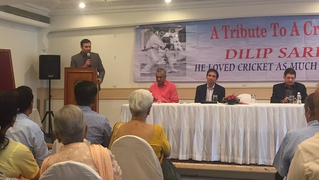 VVS Laxman delivering his Dilip Sardesai Memorial Speech. Photo credit: @parthpunter's Twitter handle.