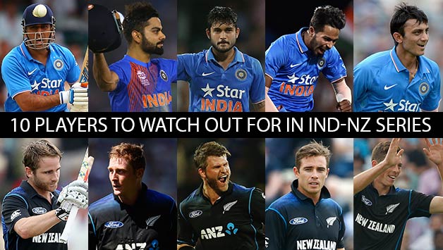 At top left to right (MS Dhoni, Virat Kohli, Manish Pandey, Hardik Pandya, Akshar Patel) Bottom left to right (Kane Williamson, Martin Guptill, Corey Anderson, Tim Southee, Mitchell Santner) © Getty Images and AFP