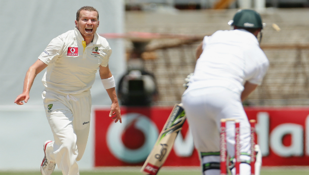 Peter Siddle grabs the wicket of AB de Villiers during the Test series at 2012 © Getty Images
