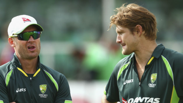 Michael Clarke and Shane Watson talk before play during fourth Test between England and Australia at Trent Bridge on August 8, 2015 © Getty   Images