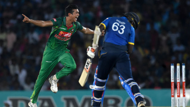 Taskin Ahmed castles Nuwan Pradeep to pick up a hat-trick  © AFP