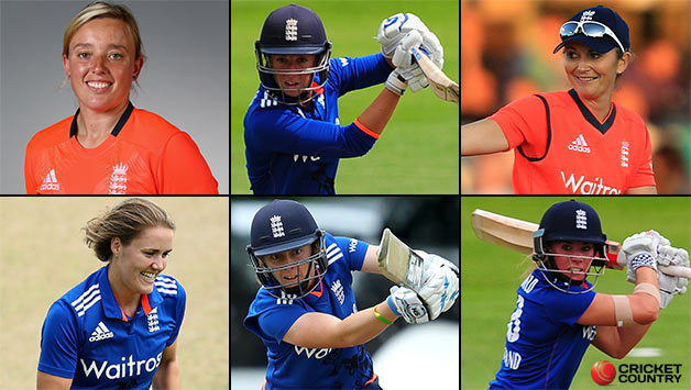 At the top: Left to right (Danielle Hazell, Georgia Elwiss, Charlotte Edwards) At the bottom: Left to right (Natalie Sciver, Heather Knight, Lauren Winfield) © Getty Images