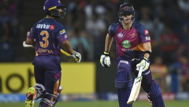 Ajinkya Rahane (left) and Steven Smith added 58 runs for the second wicket © AFP