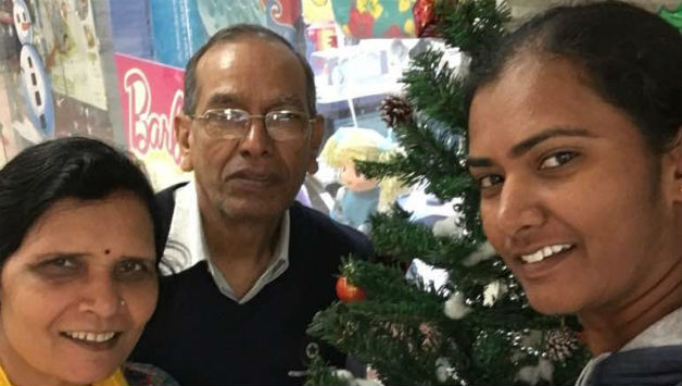 Shikha Pandey (right) was five when her father Subas (centre) first bought her a cricket bat. Photo courtesy: Shikha Pandey.